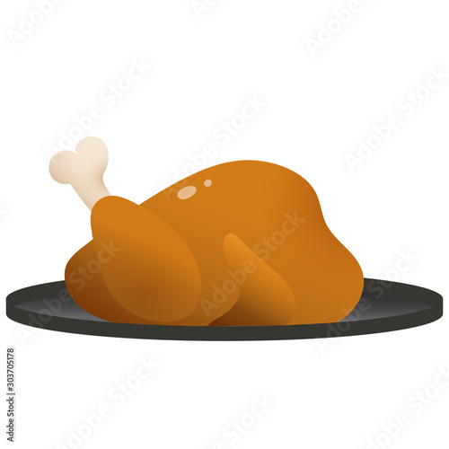 Color image of holiday platter of fried chicken or turkey on white background. Food and meals. Kitchen and cooking. Vector illustration.