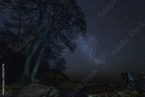 Night landscape and the stary sky russia