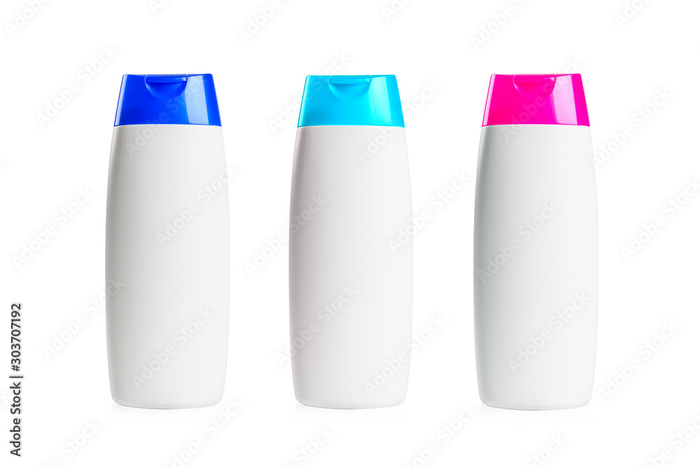 Set of shampoo bottles isolated on white background Set of shampoo bottles isolated on white background
