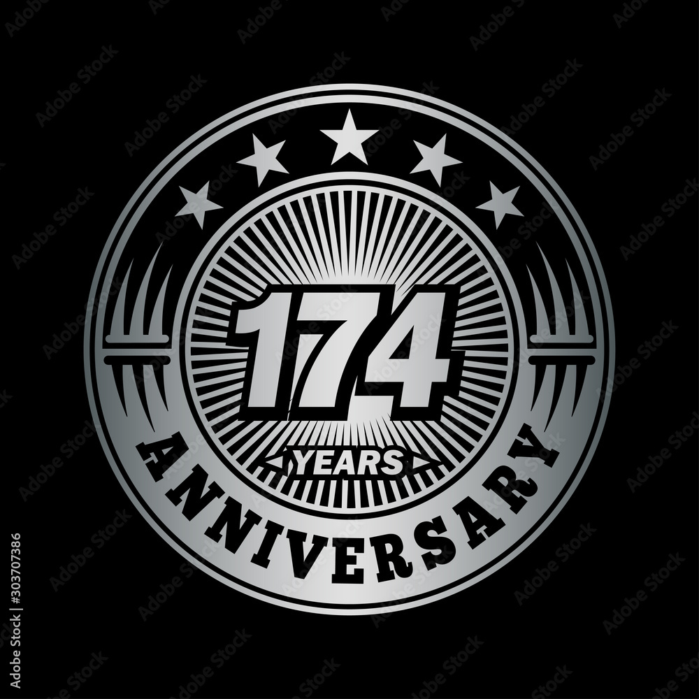 174 years anniversary celebration logo design. Vector and illustration.