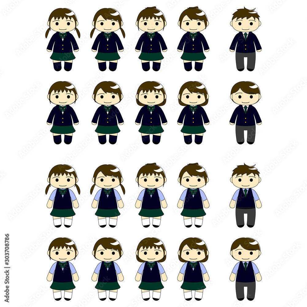 Japanese school boys and girls in uniforms, vector Japanese school boys and girls in uniforms, vector