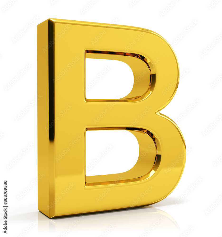 B letter 3d render. Golden letter B isolated on white background B letter 3d render. Golden letter B isolated on white background
