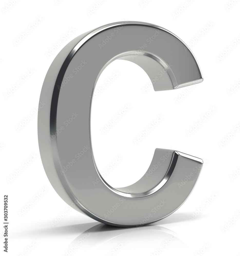 C letter 3d render. Silver letter C isolated on white background C letter 3d render. Silver letter C isolated on white background