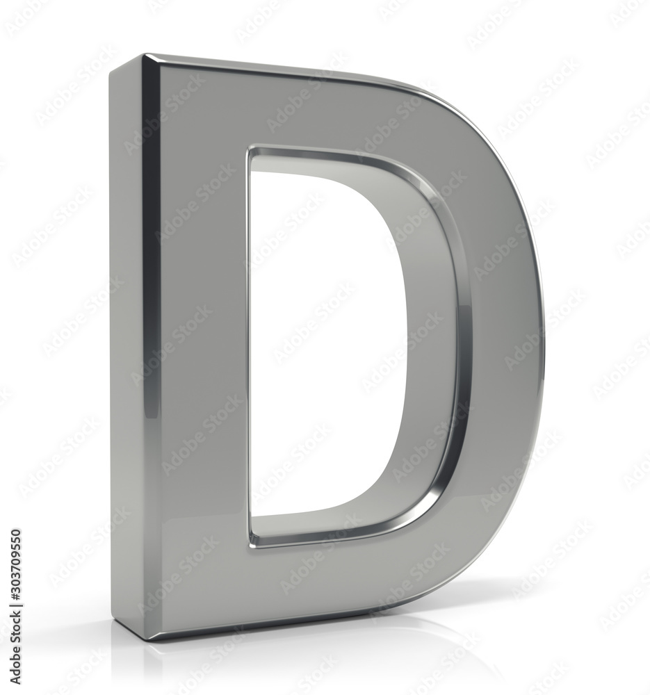 D letter 3d render. Silver letter D isolated on white background D letter 3d render. Silver letter D isolated on white background