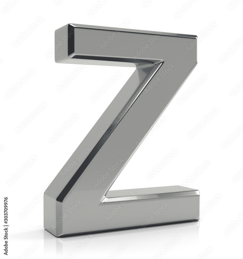 Z letter 3d render. Silver letter Z isolated on white background. Z letter 3d render. Silver letter Z isolated on white background.