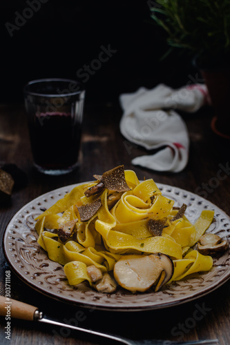 pappardelle pasta with black truffle, red wine