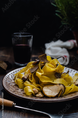 pappardelle pasta with black truffle, red wine