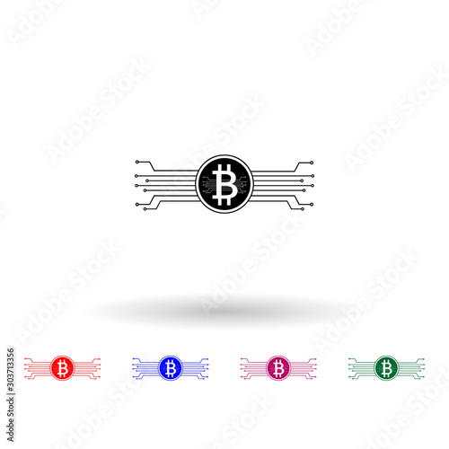 Bitcoin around the world multi color icon. Simple glyph, flat vector of cryptocurrency icons for ui and ux, website or mobile application