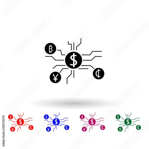 Money and financial mind mapping ixonmulti color icon. Simple glyph, flat vector of cryptocurrency icons for ui and ux, website or mobile application