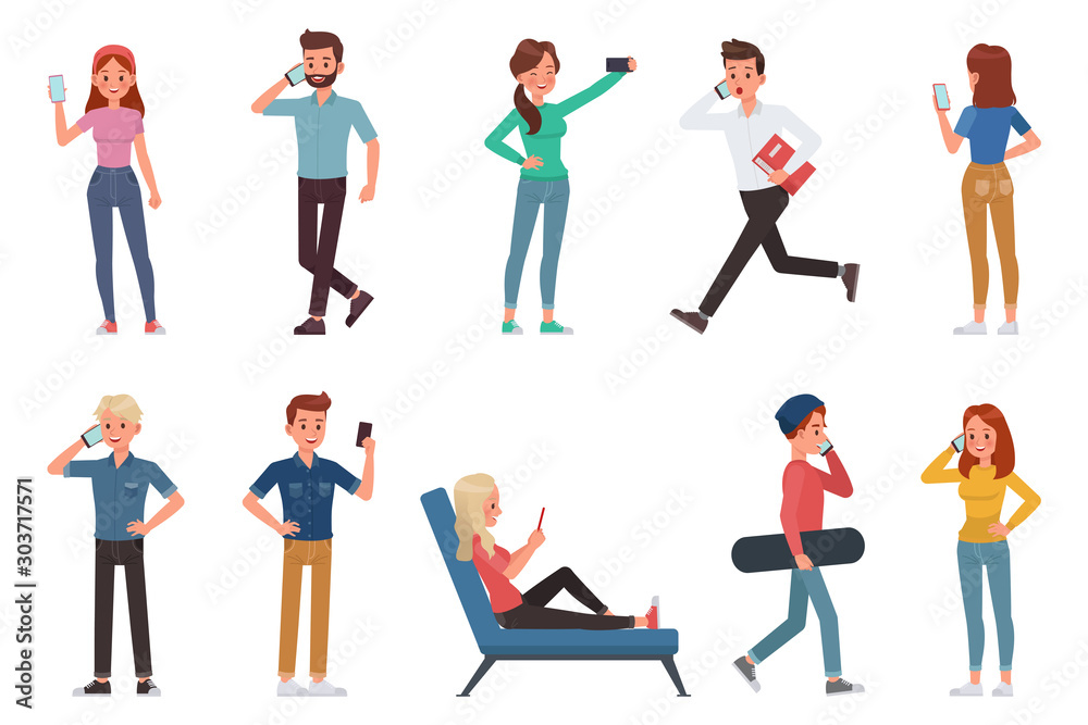 people playing smartphone character vector design no13