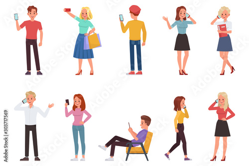 people playing smartphone character vector design no12
