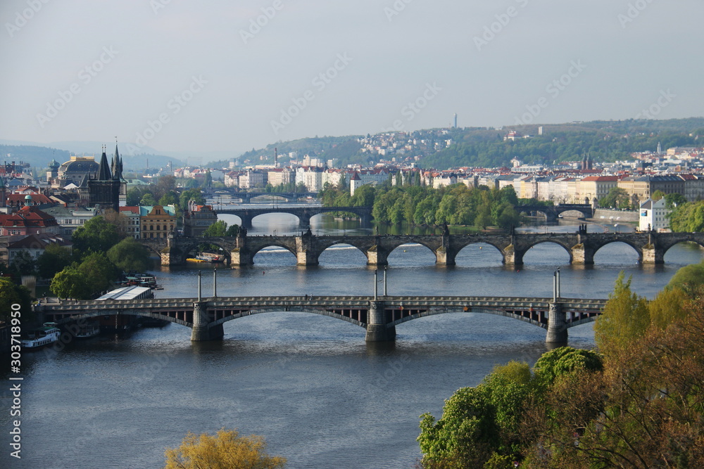 チェコ　プラハ モルダウ川のある風景