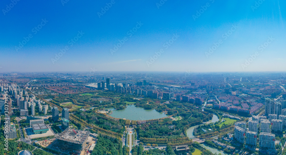 Panorama of the surrounding environment of New Century Park in Pudong New Area, Shanghai, China
