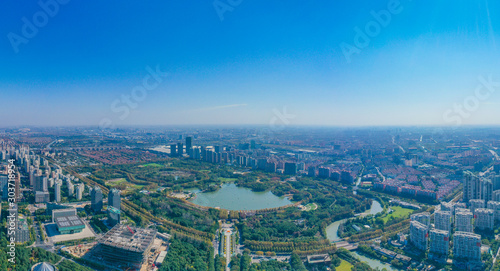 Panorama of the surrounding environment of New Century Park in Pudong New Area, Shanghai, China © Weiming