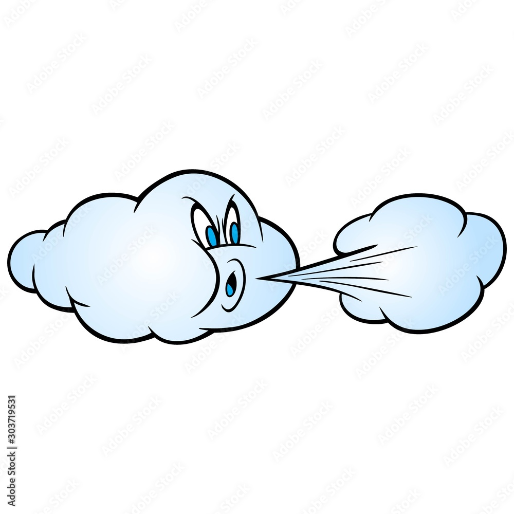 Wind Blowing - A cartoon illustration of a Cloud blowing some cold Air.  Stock Vector | Adobe Stock