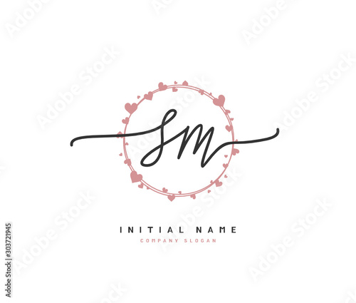 S M SM Beauty vector initial logo, handwriting logo of initial signature, wedding, fashion, jewerly, boutique, floral and botanical with creative template for any company or business. photo