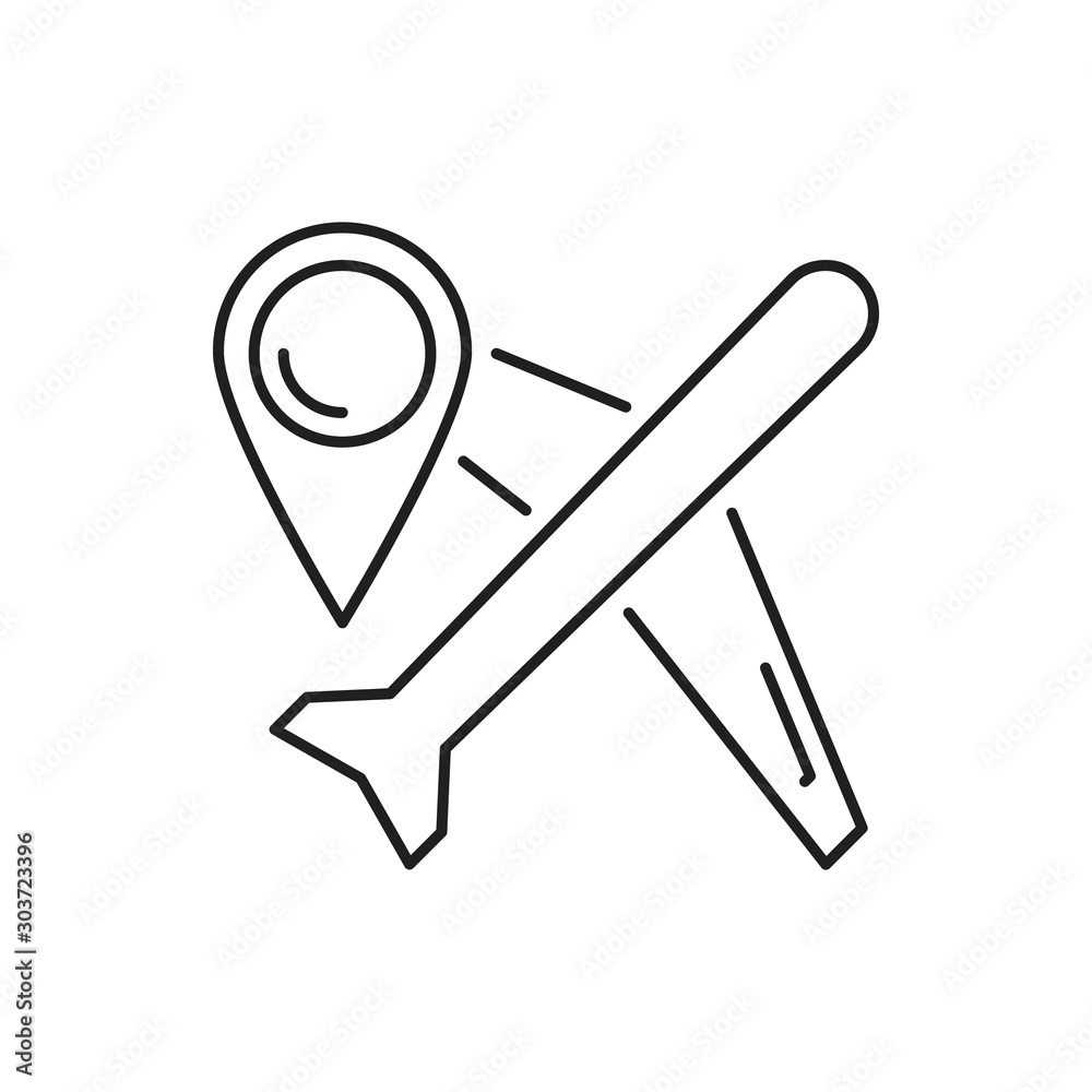 Direction pin airplane icon. Simple line, outline vector of navigation icons for ui and ux, website or mobile application Direction pin airplane icon. Simple line, outline vector of navigation icons for ui and ux, website or mobile application
