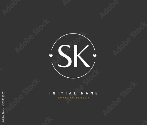 S K SK Beauty vector initial logo, handwriting logo of initial signature, wedding, fashion, jewerly, boutique, floral and botanical with creative template for any company or business.