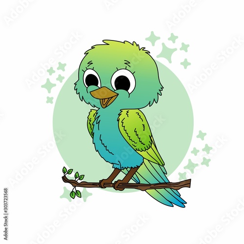 Illustration of Bird Cartoon, Cute Funny Character with Colorful Wings, Flat Design