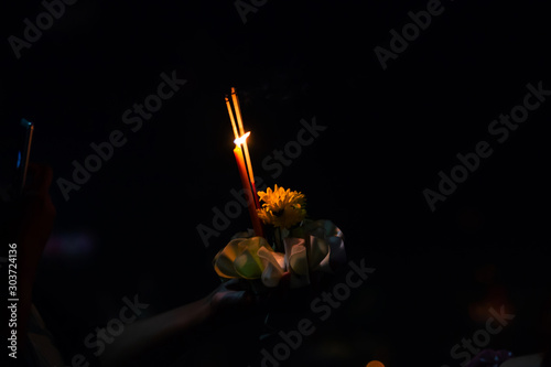 Loykratong festival in Thailand People come out to Loi Krathong to ask for blessings from Phra Mae Kongka photo