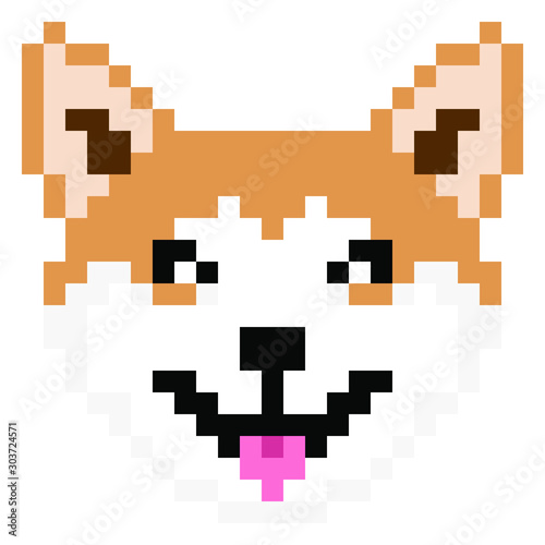 vector pixel art brown fox isolated on white background.