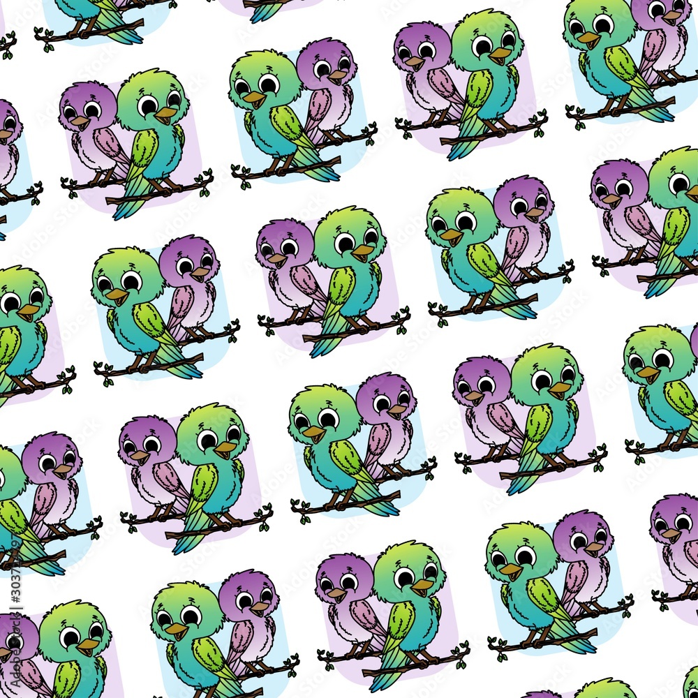 Obraz premium The Amazing of Cute Bird Illustration, Cartoon Funny Character in the Colorful Background, Pattern Wallpaper