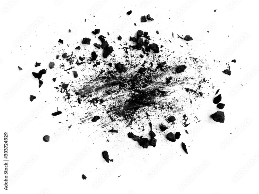 Black charcoal texture background. Black wood charcoal dust isolated on white background. Coal dust and wood charcoal. Black charcoal texture background. Black wood charcoal dust isolated on white background. Coal dust and wood charcoal.