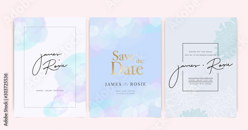  Luxury Wedding Invitation set,  invite thank you, rsvp modern card Design in Golden and pastel decorative Vector elegant rustic template