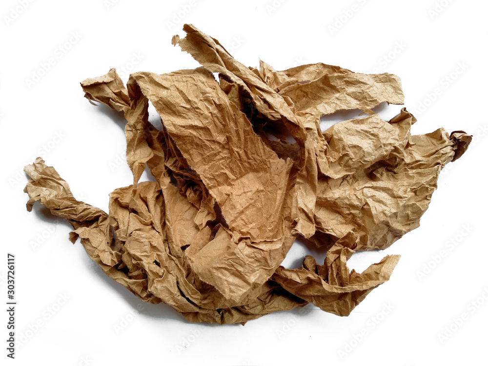 Crumpled paper ball isolated on white background. Crumpled paper texture. Brown crumpled paper texture for background. Crumpled paper ball isolated on white background. Crumpled paper texture. Brown crumpled paper texture for background.