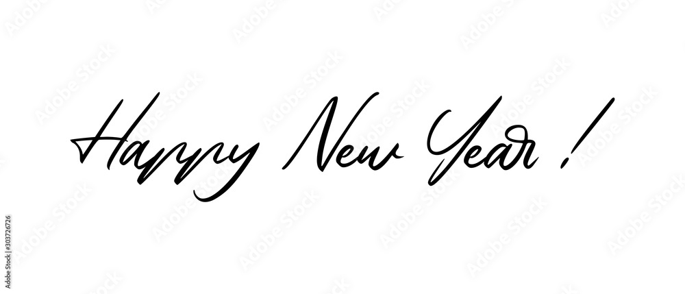 Happy new year calligraphic text for greeting card. Vector holiday design. - obrazy, fototapety, plakaty 
