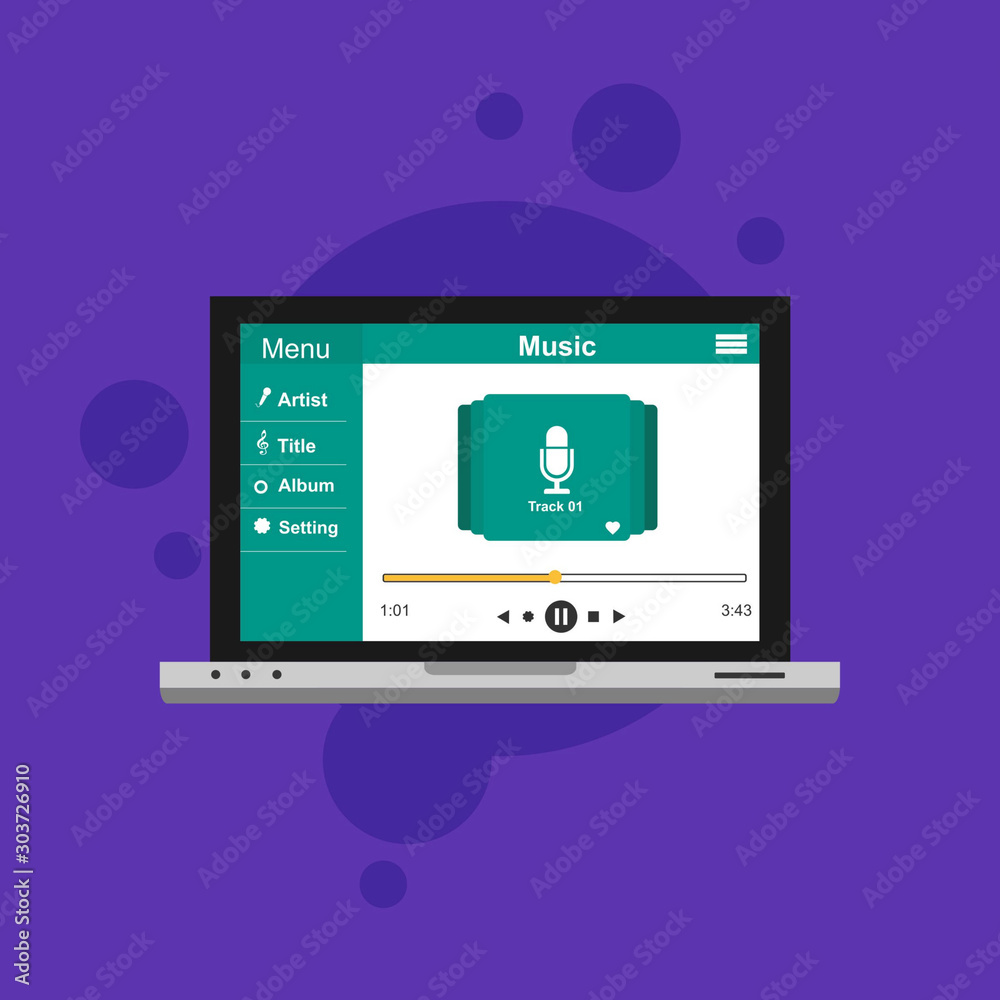 Music design interface design concept isolated on colored background. Media illustration Music design interface design concept isolated on colored background. Media illustration