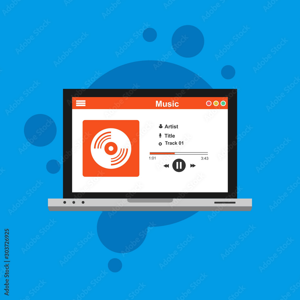 Music design interface design concept isolated on colored background. Media illustration Music design interface design concept isolated on colored background. Media illustration