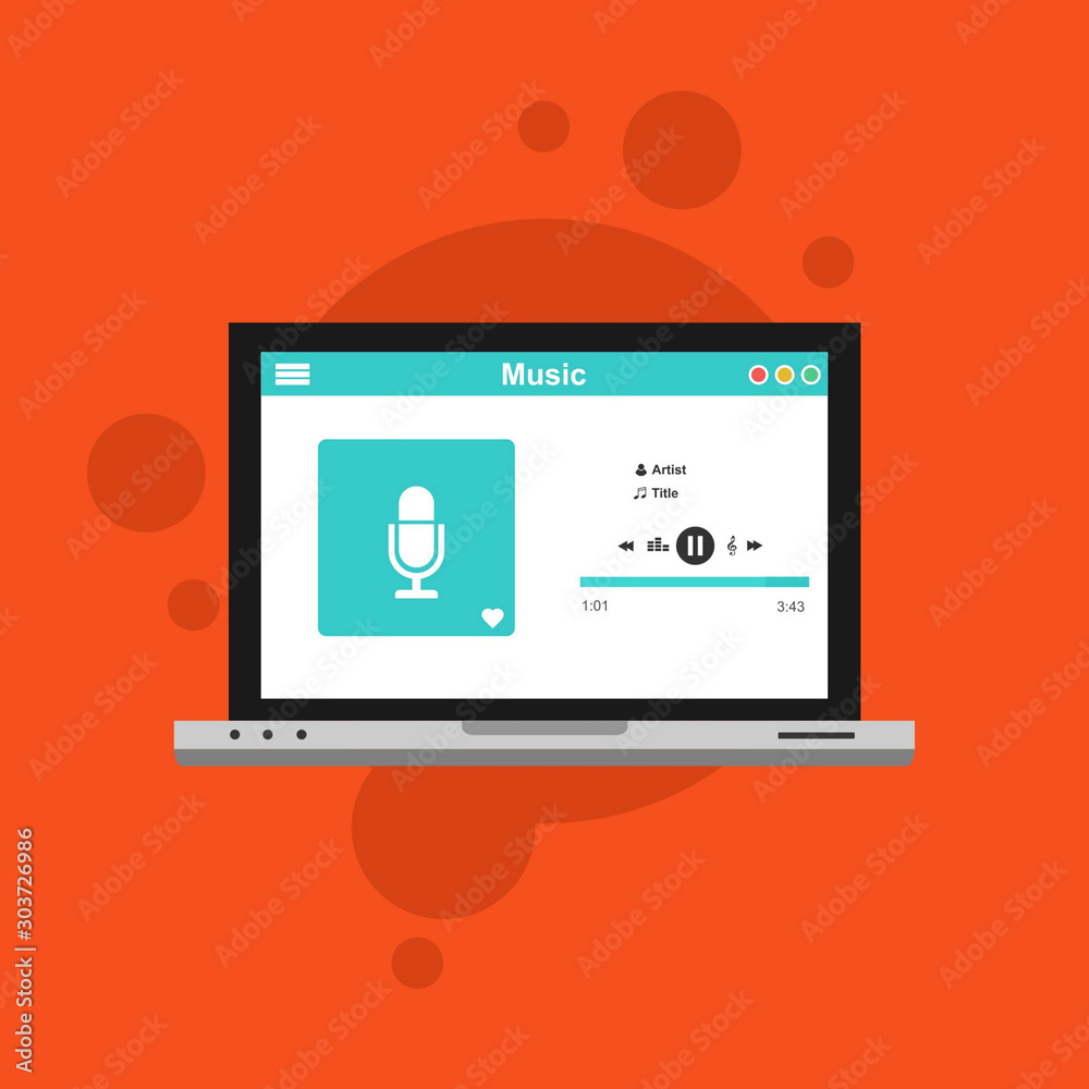 Music design interface design concept isolated on colored background. Media illustration Music design interface design concept isolated on colored background. Media illustration
