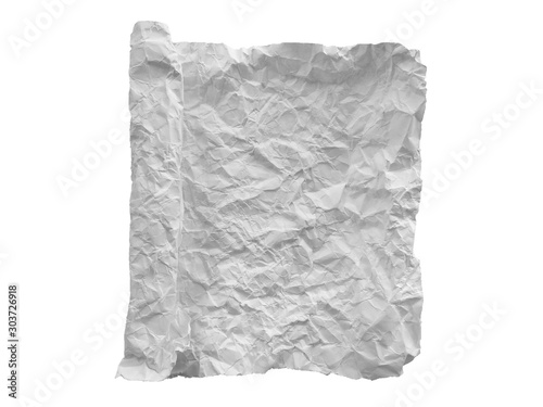 Crumpled paper ball isolated on white background. Crumpled paper texture. White crumpled paper texture for background.