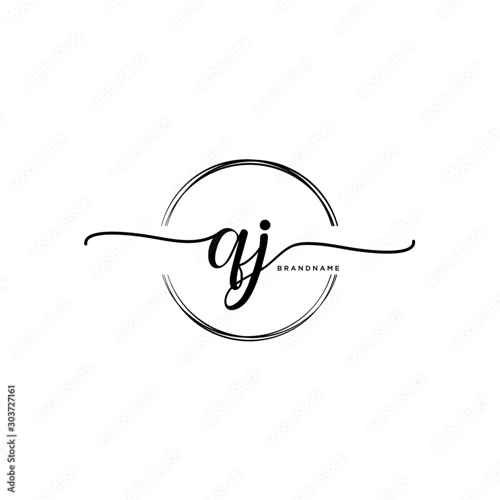 QJ Initial handwriting logo with circle template vector. QJ Initial handwriting logo with circle template vector.
