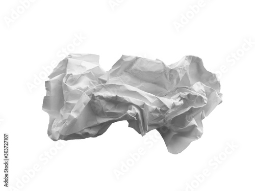 Crumpled paper ball isolated on white background. Crumpled paper texture. White crumpled paper texture for background.