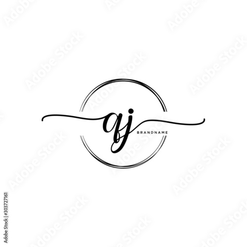 QJ Initial handwriting logo with circle template vector.