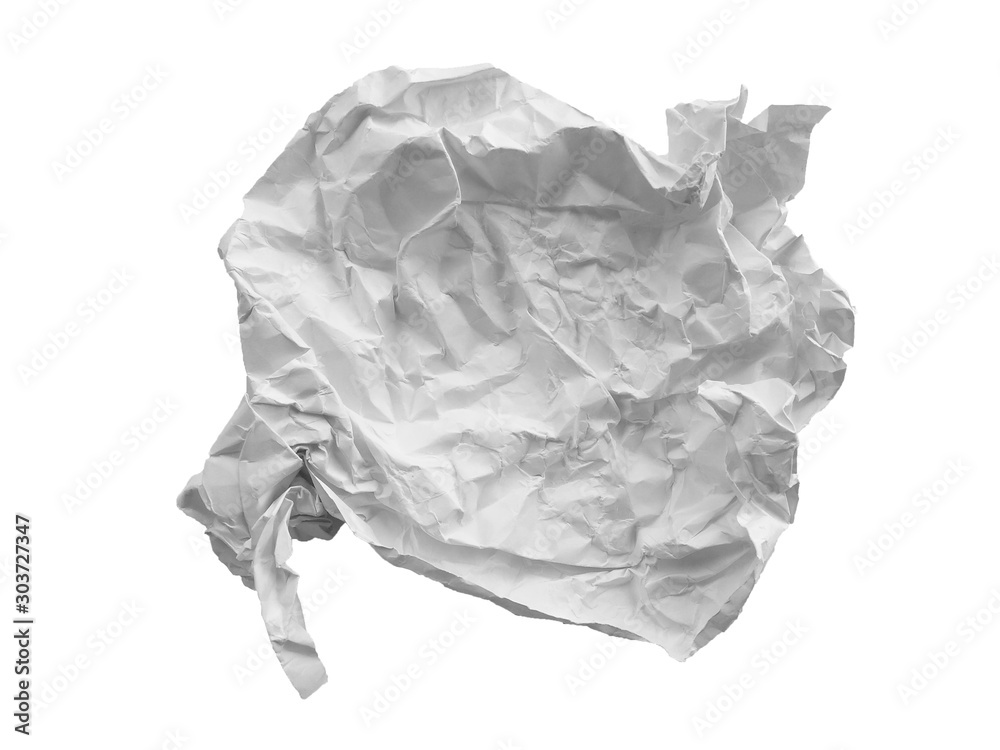 Crumpled paper ball isolated on white background. Crumpled paper texture. White crumpled paper texture for background.