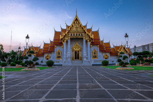 Background of an important tourist attraction in Thailand, Landmark in Bangkok (Wat Benchamabophit Dusitvanaram Rajawarawiharn - MarTemple), tourists all over the world always come to see the beauty. © bangprik