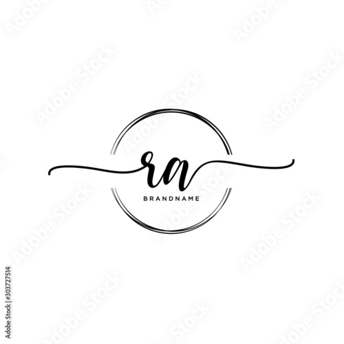 RA Initial handwriting logo with circle template vector.