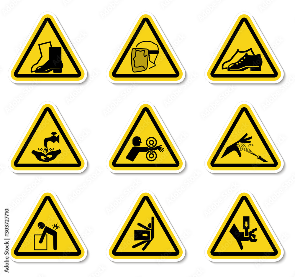 Triangular Warning Hazard Symbols labels On White Background Triangular Warning Hazard Symbols labels On White Background