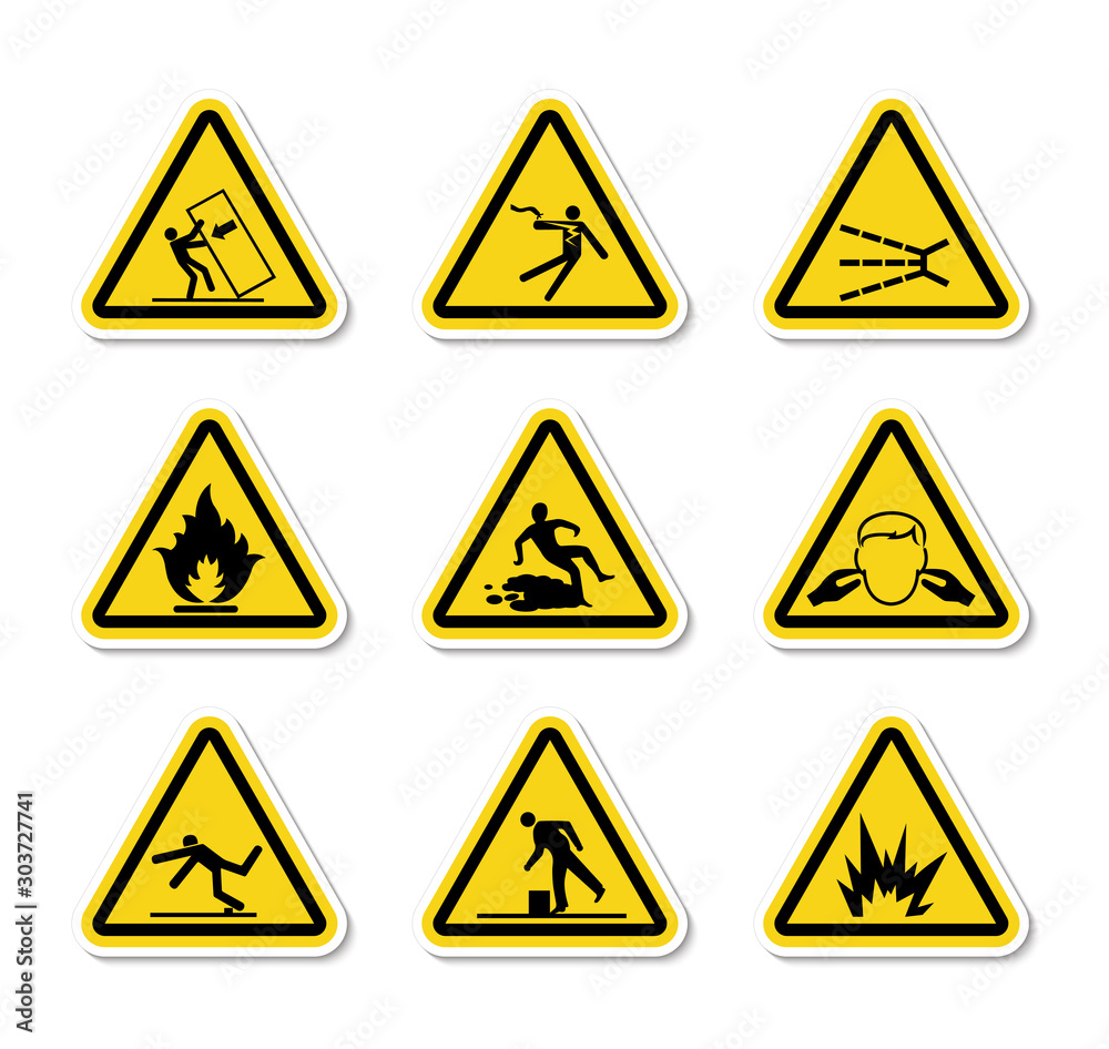 Triangular Warning Hazard Symbols labels On White Background Triangular Warning Hazard Symbols labels On White Background