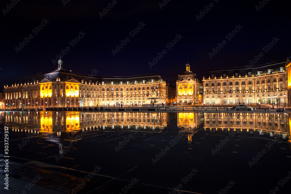 view of illuminated Place de la Bourse in Bordeaux 