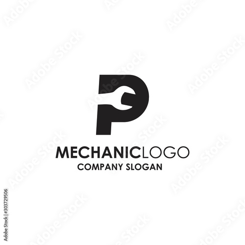 P Mechanic logo auto mechanical modern