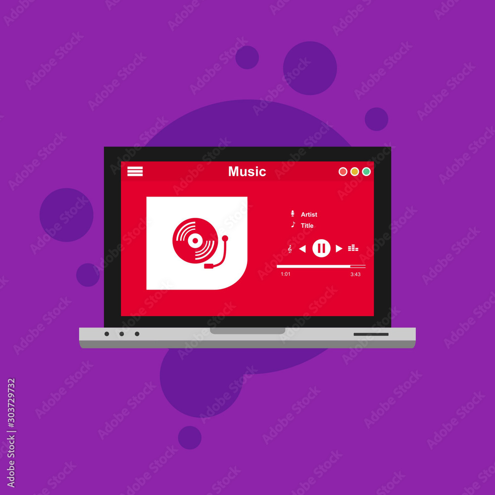 modern minimalistic media player user interface, easy to use and highly customizable. Modern vector illustration concept, isolated on colored background