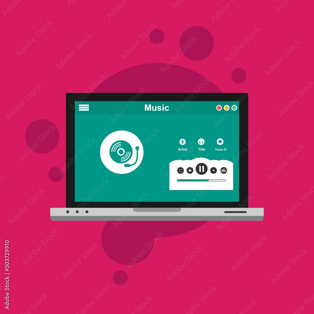 Online Music entertainment Vector Illustration Concept Showing a person accessing streaming website to enjoy their time, Suitable for landing page, ui, web, App Online Music entertainment Vector Illustration Concept Showing a person accessing streaming website to enjoy their time, Suitable for landing page, ui, web, App