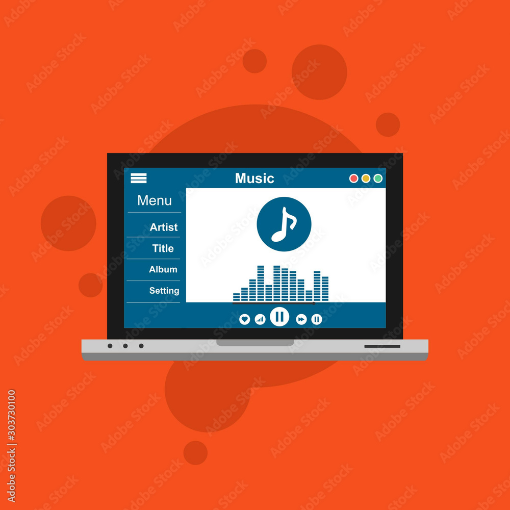 minimalist music application interface design concept isolated on colored background flat vector illustration minimalist music application interface design concept isolated on colored background flat vector illustration