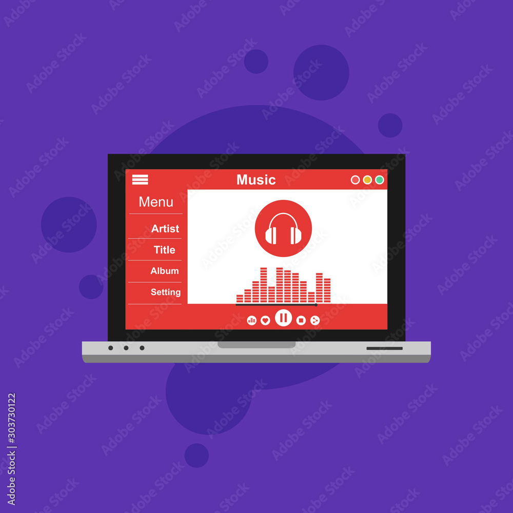 minimalist music application interface design concept isolated on colored background flat vector illustration minimalist music application interface design concept isolated on colored background flat vector illustration