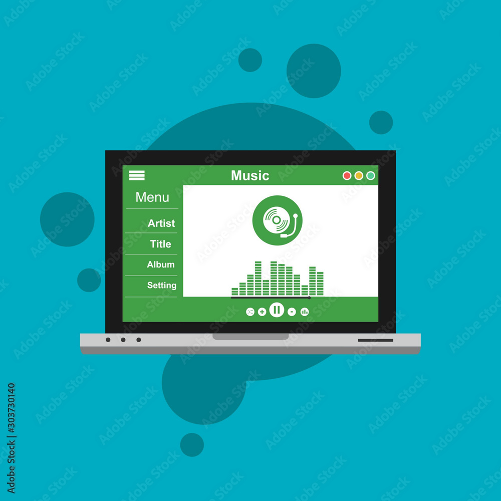 minimalist music application interface design concept isolated on colored background flat vector illustration minimalist music application interface design concept isolated on colored background flat vector illustration