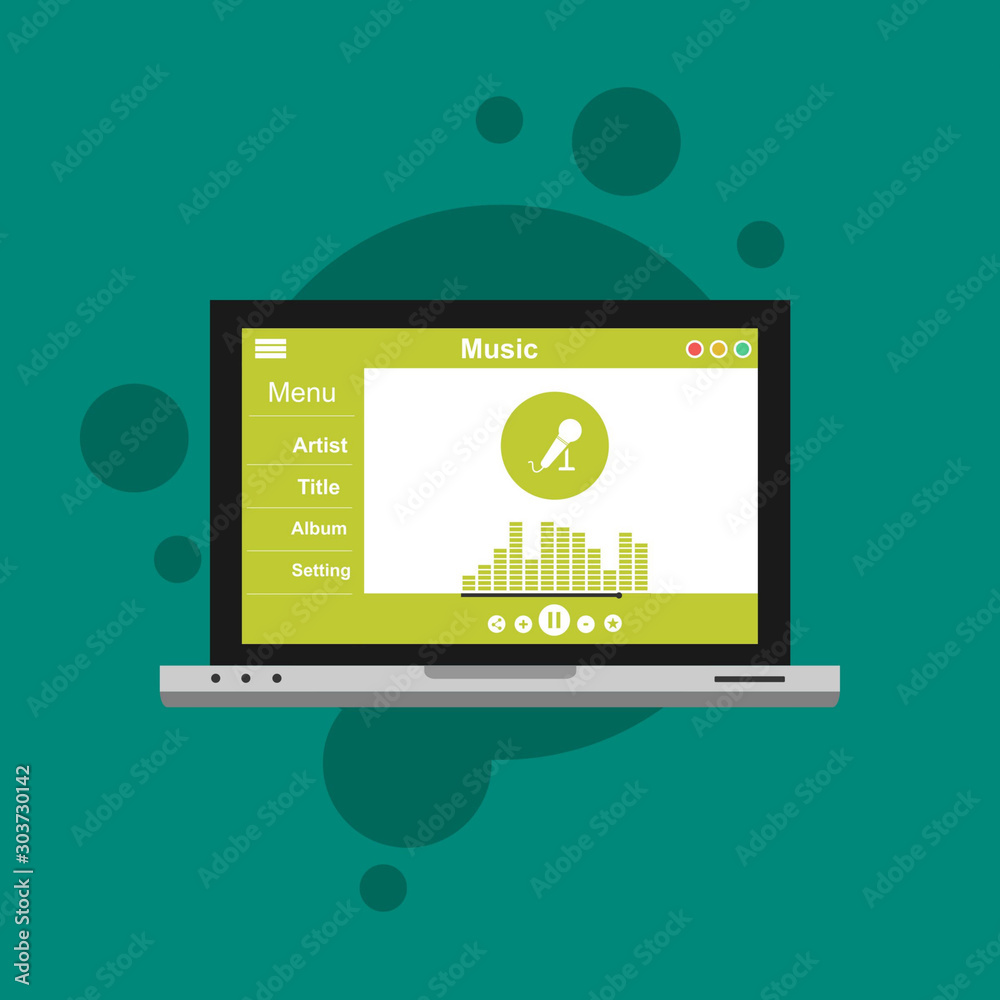 minimalist music application interface design concept isolated on colored background flat vector illustration minimalist music application interface design concept isolated on colored background flat vector illustration